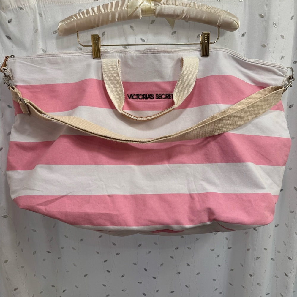 Victoria's Secret Pink and White Striped Travel Bag